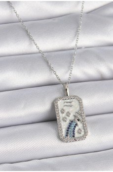 316L Çelik Gümüş Renk Zincir Kova Burcu Zirkon Taşlı Kadın Kolye