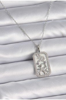 316L Çelik Gümüş Renk Zincir Oğlak Burcu Zirkon Taşlı Kadın Kolye