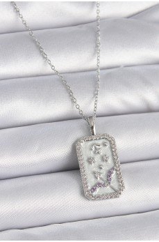 316L Çelik Gümüş Renk Zincir Yay Burcu Zirkon Taşlı Kadın Kolye