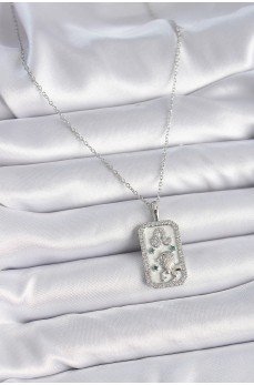 316L Çelik Gümüş Renk Zincir Aslan Burcu Zirkon Taşlı Kadın Kolye