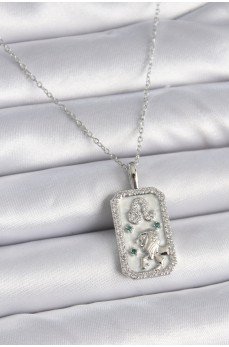 316L Çelik Gümüş Renk Zincir Aslan Burcu Zirkon Taşlı Kadın Kolye