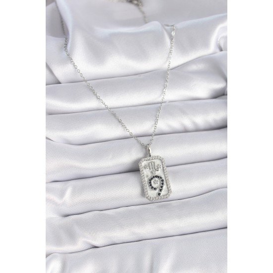 316L Çelik Gümüş Renk Zincir Akrep Burcu Zirkon Taşlı Kadın Kolye