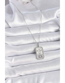 316L Çelik Gümüş Renk Terazi Burcu Zirkon Taşlı Kadın Kolye