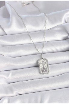 316L Çelik Gümüş Renk Terazi Burcu Zirkon Taşlı Kadın Kolye