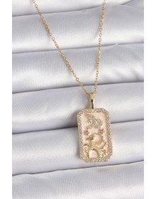 316L Çelik Gold Renk Zincir Oğlak Burcu Zirkon Taşlı Kadın Kolye
