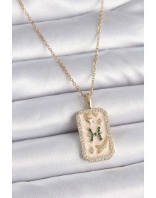 316L Çelik Gold Renk Zincir Balık Burcu Zirkon Taşlı Kadın Kolye