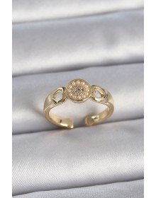 Pirinç Gold Renk Zirkon Taşlı İncili Kalp İşleme Detay Ayarlanabilir Kadın Yüzük