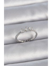 Pirinç Gümüş Renk Zirkon Taşlı Kalp İnci Detay Ayarlanabilir Model Kadın Yüzük