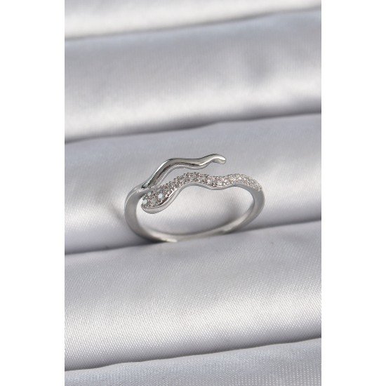 Pirinç Gümüş Renk Zirkon Taşlı Yılan Ayarlanabilir Model Kadın Yüzük Pirinç Gümüş Renk Zirkon Taşlı Yılan Ayarlanabilir Model Kadın Yüzük