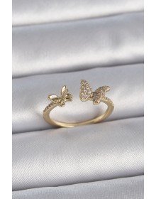 Pirinç Gold Renk Ayarlanabilir Zirkon Taşlı Kelebek Model Kadın Yüzük