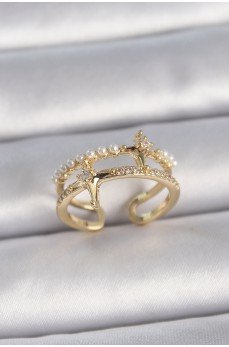 Pirinç Gold Renk Ayarlanabilir Zirkon Taşlı İncili Yıldız Model Kadın Yüzük Pirinç Gold Renk Ayarlanabilir Zirkon Taşlı İncili Yıldız Model Kadın Yüzük