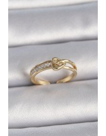 Pirinç Gold Renk Ayarlanabilir Zirkon Taşlı Düğüm Kalp Model Kadın Yüzük