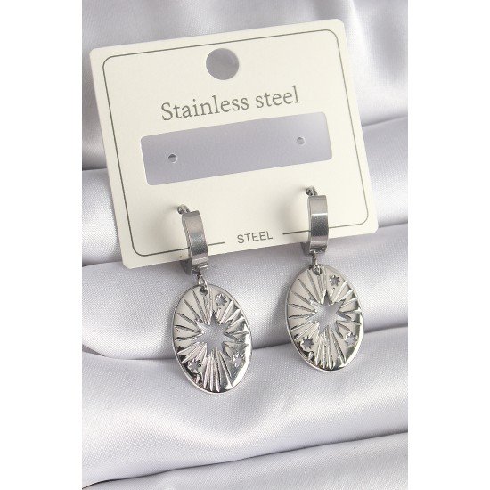 316L Çelik Gümüş Renk Kutup Yıldızı İşleme Kadın Küpe 316L Çelik Gümüş Renk Kutup Yıldızı İşleme Kadın Küpe