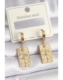 316L Çelik Gold Renk Zirkon Taşlı Göz İşleme Detay Plaka Model Kadın Küpe