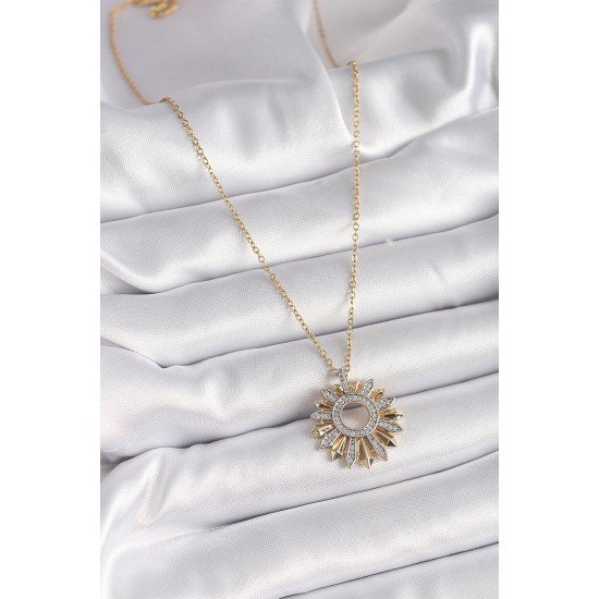 316L Çelik Gold Renk Zincir Zirkon Taşlı Mix Renk Güneş Model Kadın Kolye 316L Çelik Gold Renk Zincir Zirkon Taşlı Mix Renk Güneş Model Kadın Kolye