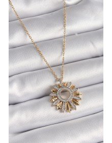 316L Çelik Gold Renk Zincir Zirkon Taşlı Mix Renk Güneş Model Kadın Kolye