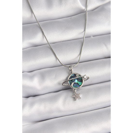 316L Çelik Gümüş Renk Zincir Zirkon Taşlı Gezegen Model Kadın Kolye 316L Çelik Gümüş Renk Zincir Zirkon Taşlı Gezegen Model Kadın Kolye