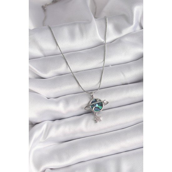 316L Çelik Gümüş Renk Zincir Zirkon Taşlı Gezegen Model Kadın Kolye 316L Çelik Gümüş Renk Zincir Zirkon Taşlı Gezegen Model Kadın Kolye