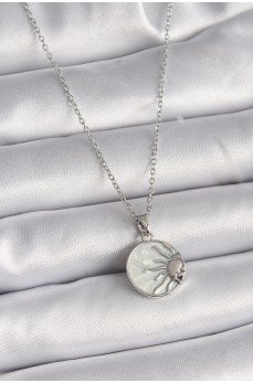 316L Çelik Gümüş Renk Zincir Beyaz Sedefli Gün Batımı Model Kadın Kolye