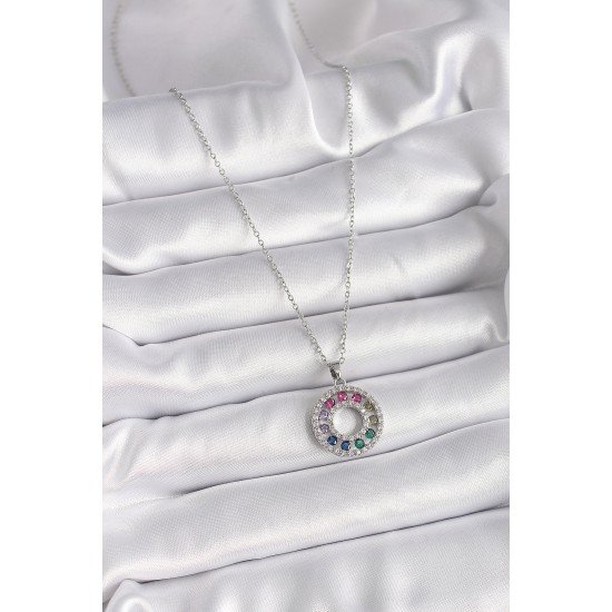 316L Çelik Gümüş Renk Zincir Renkli Zirkon Taşlı Madalyon Model Kadın Kolye 316L Çelik Gümüş Renk Zincir Renkli Zirkon Taşlı Madalyon Model Kadın Kolye