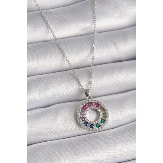 316L Çelik Gümüş Renk Zincir Renkli Zirkon Taşlı Madalyon Model Kadın Kolye 316L Çelik Gümüş Renk Zincir Renkli Zirkon Taşlı Madalyon Model Kadın Kolye
