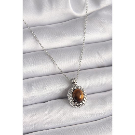 316L Çelik Gümüş Renk Zincir Kehribar Boncuk Model Kadın Kolye 316L Çelik Gümüş Renk Zincir Kehribar Boncuk Model Kadın Kolye