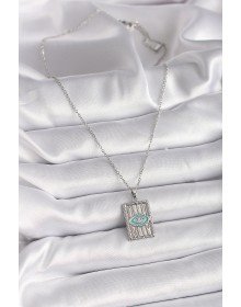 316L Çelik Gümüş Renk Zincir Göz İşlemeli Madalyon Model Kadın Kolye