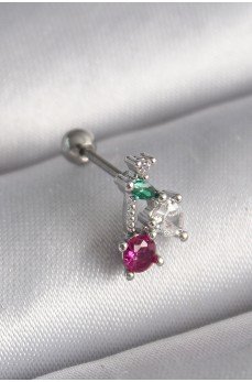 316L Çelik Gümüş Renk Zirkon Taşlı Tragus Piercing