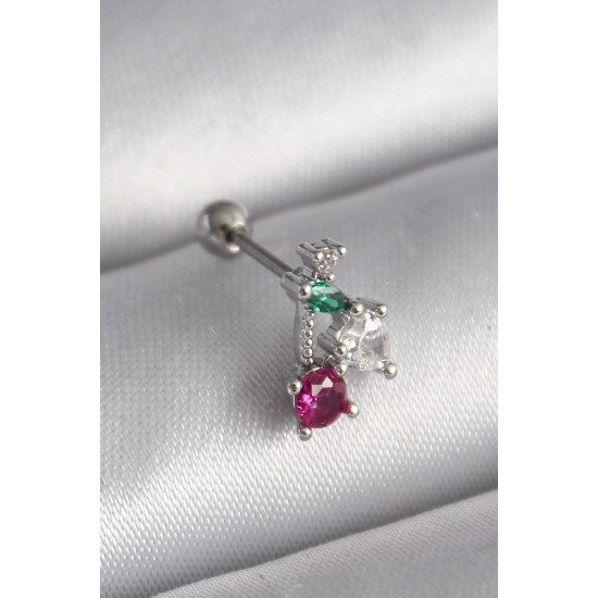 316L Çelik Gümüş Renk Zirkon Taşlı Tragus Piercing 316L Çelik Gümüş Renk Zirkon Taşlı Tragus Piercing