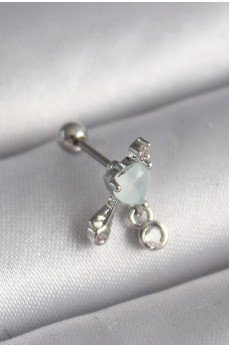 316L Çelik Gümüş Renk Beyaz Minelik Kalp Sallantı Zirkon Taş Detay Tragus Piercing