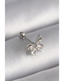 316L Çelik Gümüş Renk Zirkon Taşlı Kelebek Tragus Piercing