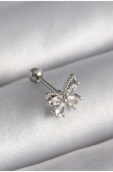 316L Çelik Gümüş Renk Zirkon Taşlı Kelebek Tragus Piercing