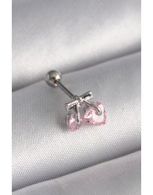 316L Çelik Gümüş Renk Pembe Zirkon Taşlı Kalp Tragus Piercing