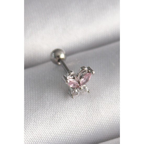 316L Çelik Gümüş Renk Pembe Zirkon Taşlı Kelebek Tragus Piercing 316L Çelik Gümüş Renk Pembe Zirkon Taşlı Kelebek Tragus Piercing
