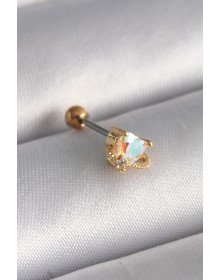 316L Çelik Gold Renk Zirkon Taşlı Kalp Tragus Piercing