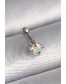 316L Çelik Gümüş Renk Zirkon Taşlı Kalp Tragus Piercing