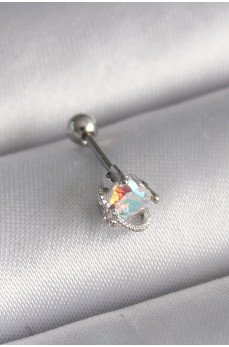 316L Çelik Gümüş Renk Zirkon Taşlı Kalp Tragus Piercing