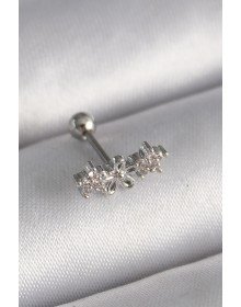 316L Çelik Gümüş Renk Zirkon Taşlı Çiçek Tragus Piercing
