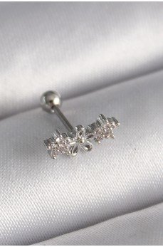 316L Çelik Gümüş Renk Zirkon Taşlı Çiçek Tragus Piercing