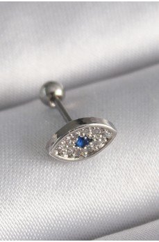 316L Çelik Gümüş Renk Zirkon Taşlı Göz Tragus Piercing