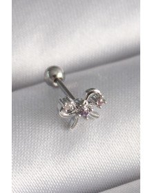 316L Çelik Gümüş Renk Zirkon Taşlı Kurdele Tragus Piercing