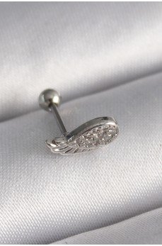 316L Çelik Gümüş Renk Zirkon Taşlı Kanat Tragus Piercing