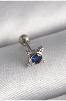 316L Çelik Gümüş Renk Mavi Zirkon Taşlı Tragus Piercing