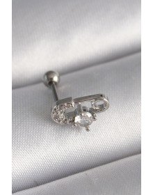 316L Çelik Gümüş Renk Zirkon Taşlı Toplu İğne Tragus Piercing