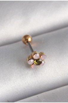 316L Çelik Gold Renk Zirkon Taşlı Çiçek Tragus Piercing