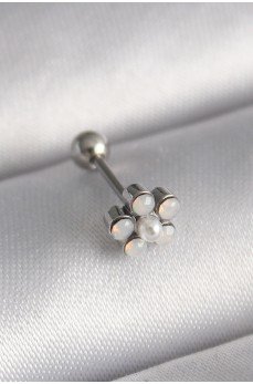 316L Çelik Gümüş Renk Zirkon Taşlı Çiçek Model Tragus Piercing