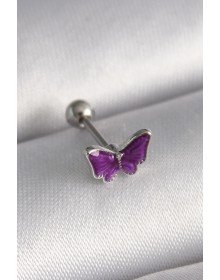 316L Çelik Gümüş Renk Mor Kelebek Model Tragus Piercing
