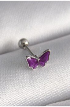 316L Çelik Gümüş Renk Mor Kelebek Model Tragus Piercing