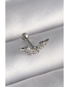 316L Çelik Gümüş Renk Zirkon Taş Detay Kanat Model Tragus Piercing