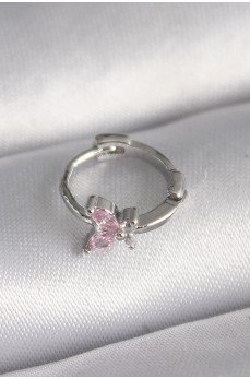 316L Çelik Gümüş Renk Pembe Zirkon Taşlı Kelebek Model Tragus Piercing